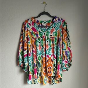 Umgee Vibrant Patterned Blouse with Multicolor Design